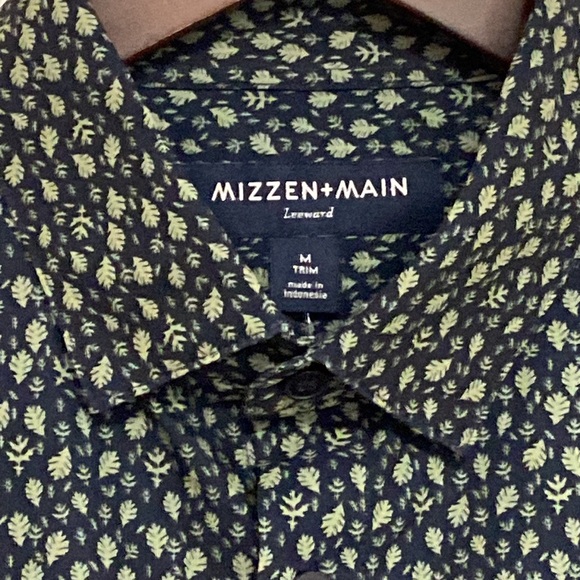 NWT! Mizzen+Main Leeward Short Sleeve Green Leaf Print Shirt Medium Trim - Picture 4 of 7